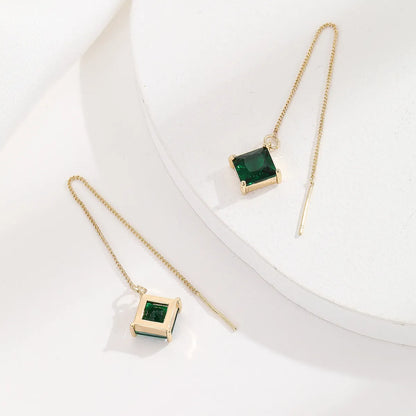 1 Pair Korean Style Square Plating Inlay Copper Zircon 14k Gold Plated Ear Line