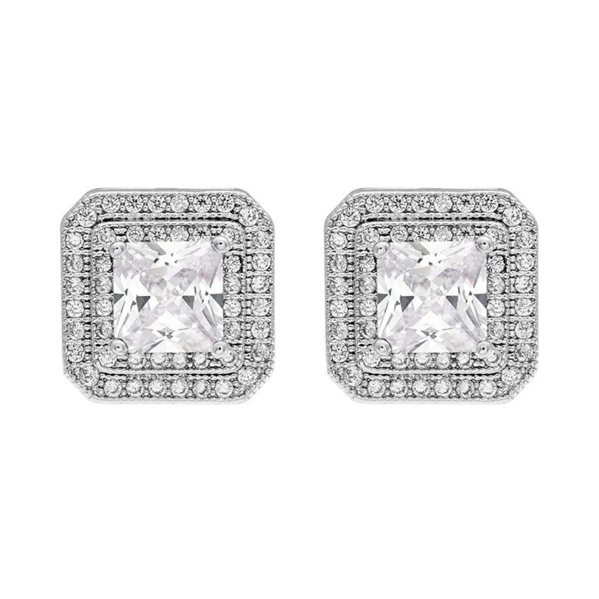 1 Pair Korean Style Square Plating Inlay Copper Zircon White Gold Plated Ear Studs