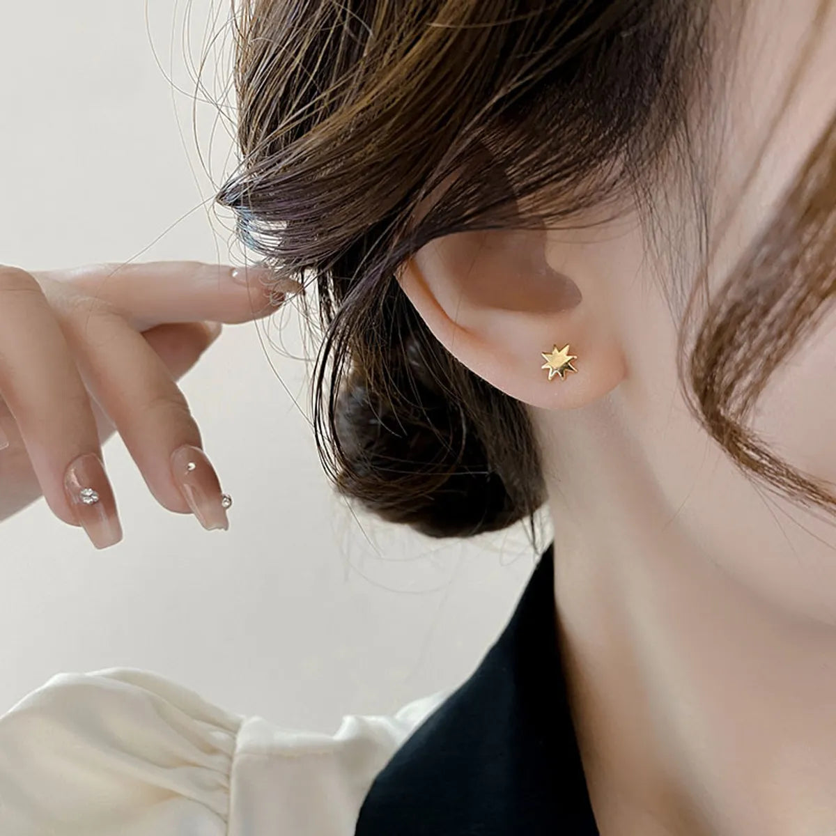 1 Pair Korean Style Star Inlay Alloy Zircon Ear Studs