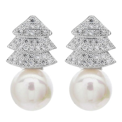 1 Pair Korean Style Tree Plating Inlay Copper Artificial Pearls Zircon White Gold Plated Ear Studs