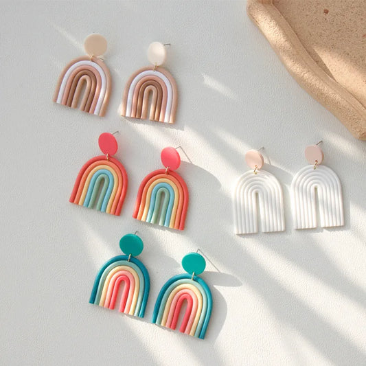 1 Pair Korean Style U Shape Rainbow Soft Clay Patchwork Women'S Drop Earrings