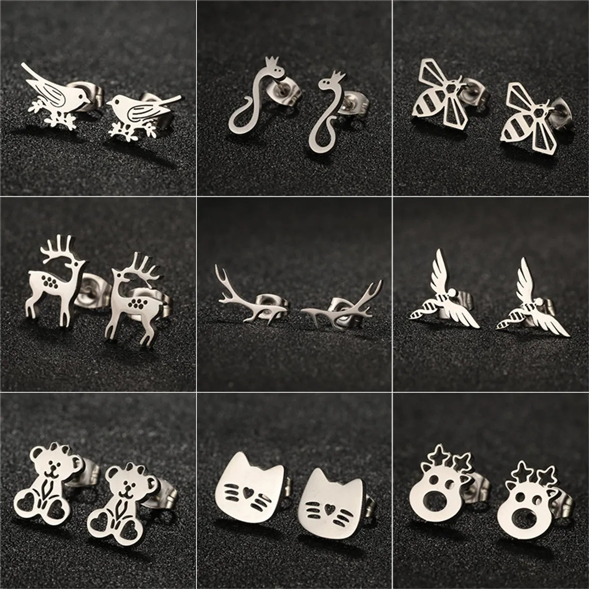 1 Pair Lady Animal Stainless Steel Irregular Plating Ear Studs