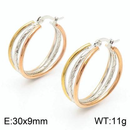 1 Pair Lady Bridal Shiny Multicolor Plating Stainless Steel 18K Gold Plated Hoop Earrings