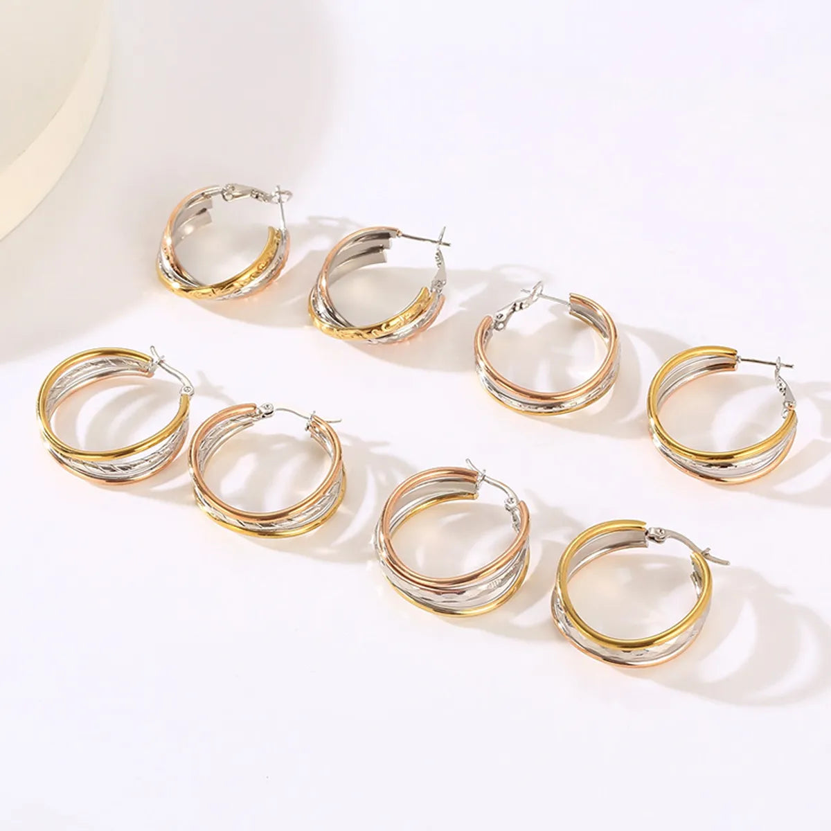 1 Pair Lady Bridal Shiny Multicolor Plating Stainless Steel 18K Gold Plated Hoop Earrings