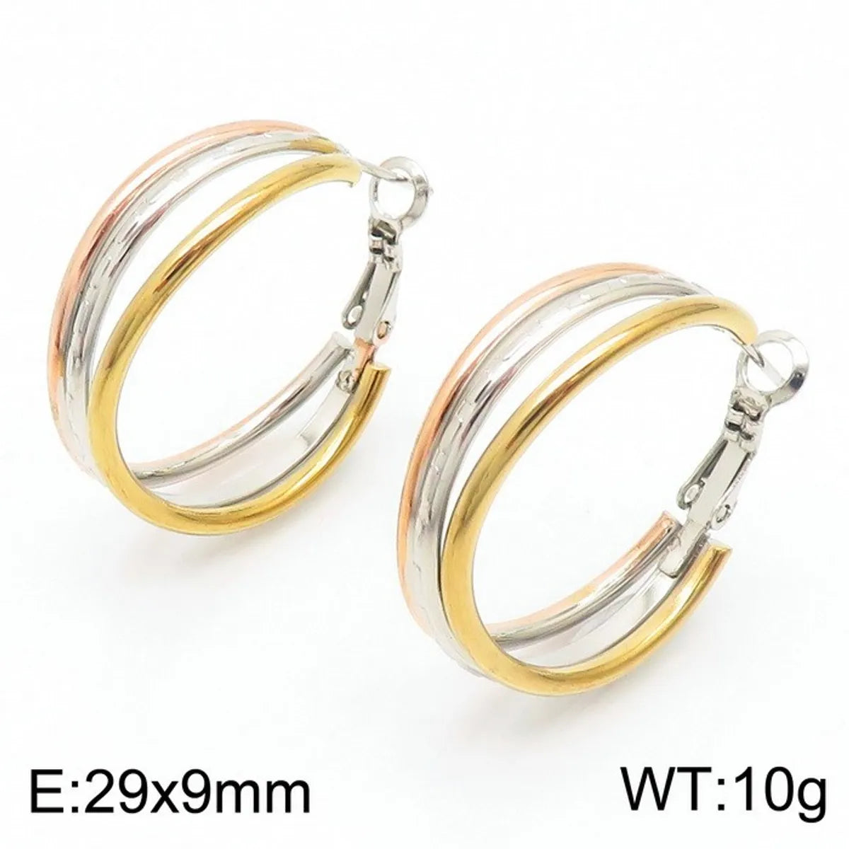 1 Pair Lady Bridal Shiny Multicolor Plating Stainless Steel 18K Gold Plated Hoop Earrings