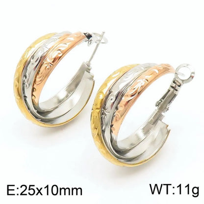 1 Pair Lady Bridal Shiny Multicolor Plating Stainless Steel 18K Gold Plated Hoop Earrings