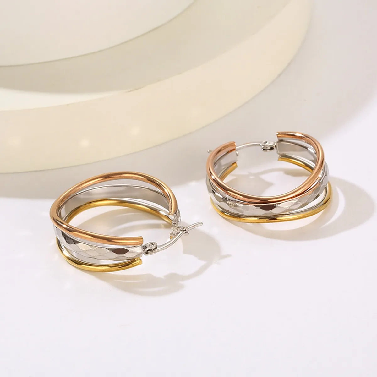 1 Pair Lady Bridal Shiny Multicolor Plating Stainless Steel 18K Gold Plated Hoop Earrings