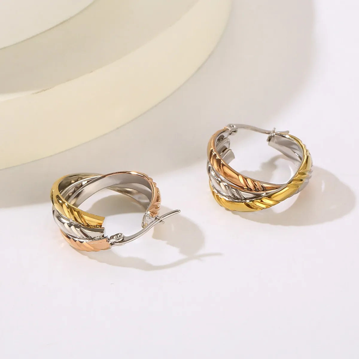 1 Pair Lady Bridal Shiny Multicolor Plating Stainless Steel 18K Gold Plated Hoop Earrings