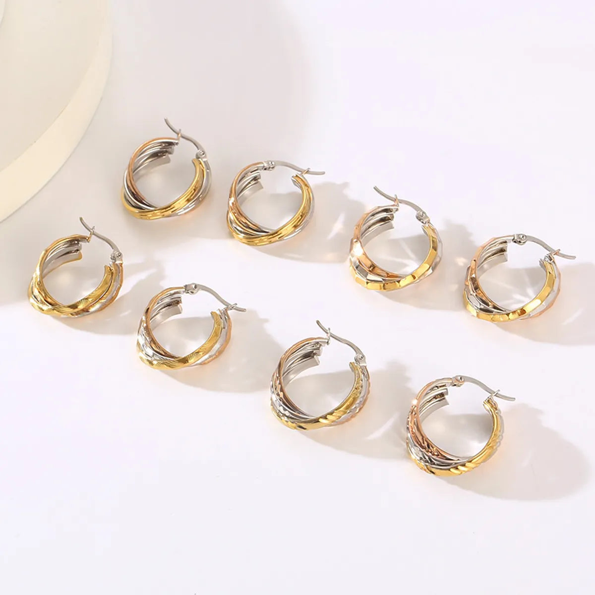 1 Pair Lady Bridal Shiny Multicolor Plating Stainless Steel 18K Gold Plated Hoop Earrings