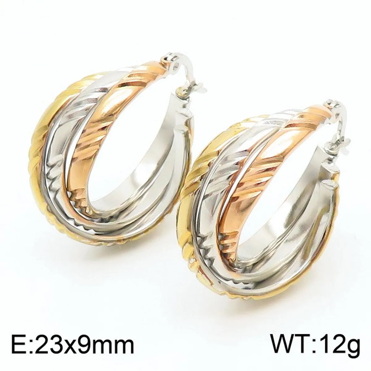 1 Pair Lady Bridal Shiny Multicolor Plating Stainless Steel 18K Gold Plated Hoop Earrings