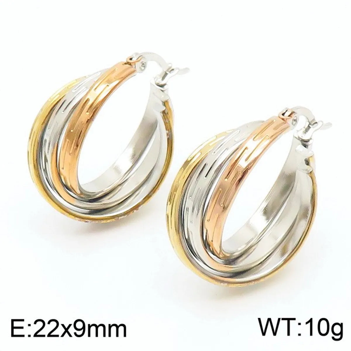 1 Pair Lady Bridal Shiny Multicolor Plating Stainless Steel 18K Gold Plated Hoop Earrings