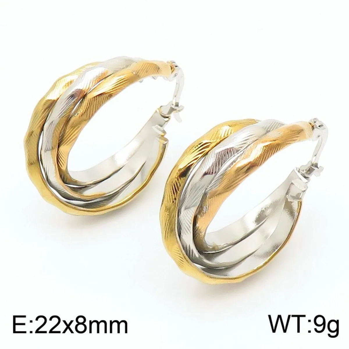 1 Pair Lady Bridal Shiny Multicolor Plating Stainless Steel 18K Gold Plated Hoop Earrings