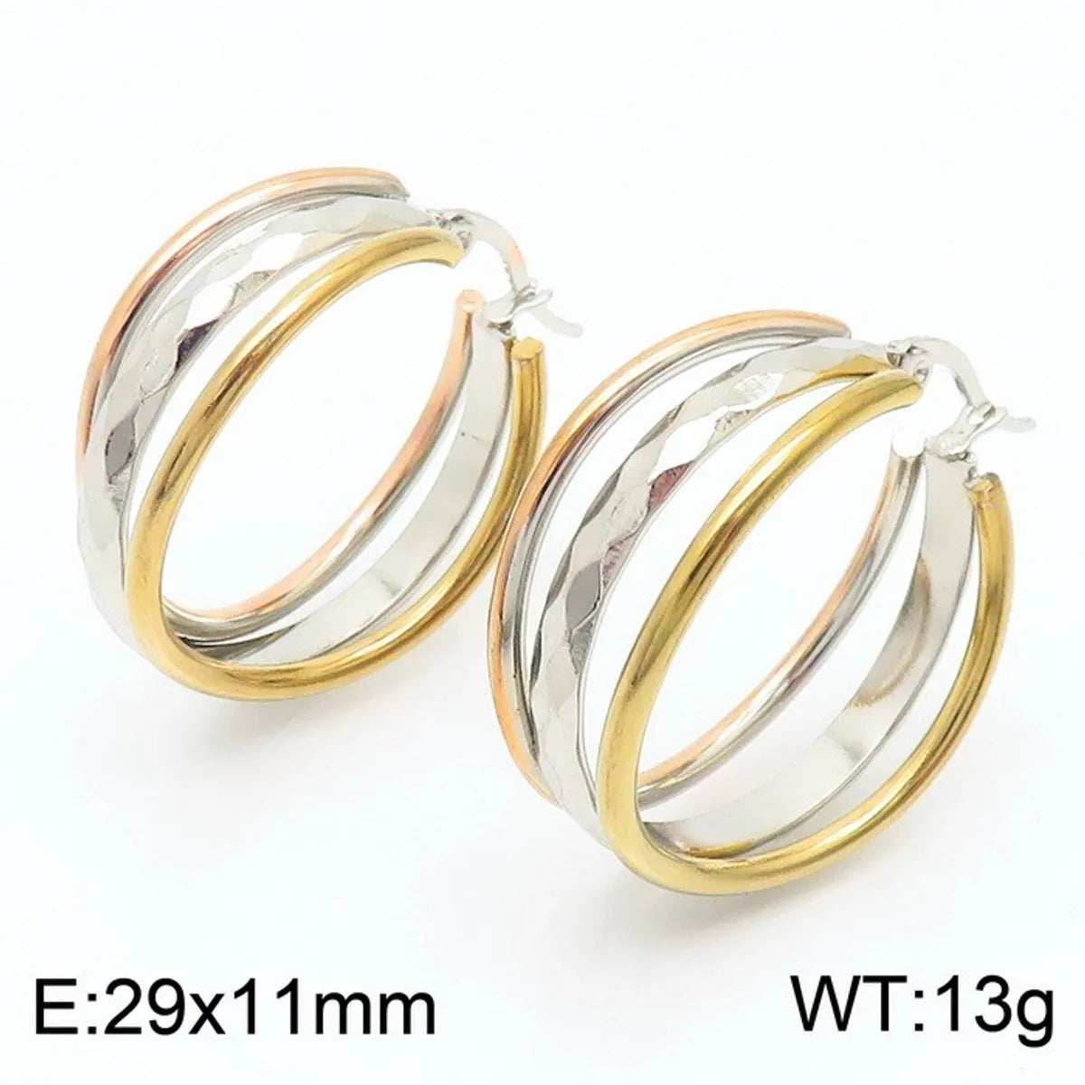 1 Pair Lady Bridal Shiny Multicolor Plating Stainless Steel 18K Gold Plated Hoop Earrings