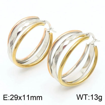 1 Pair Lady Bridal Shiny Multicolor Plating Stainless Steel 18K Gold Plated Hoop Earrings