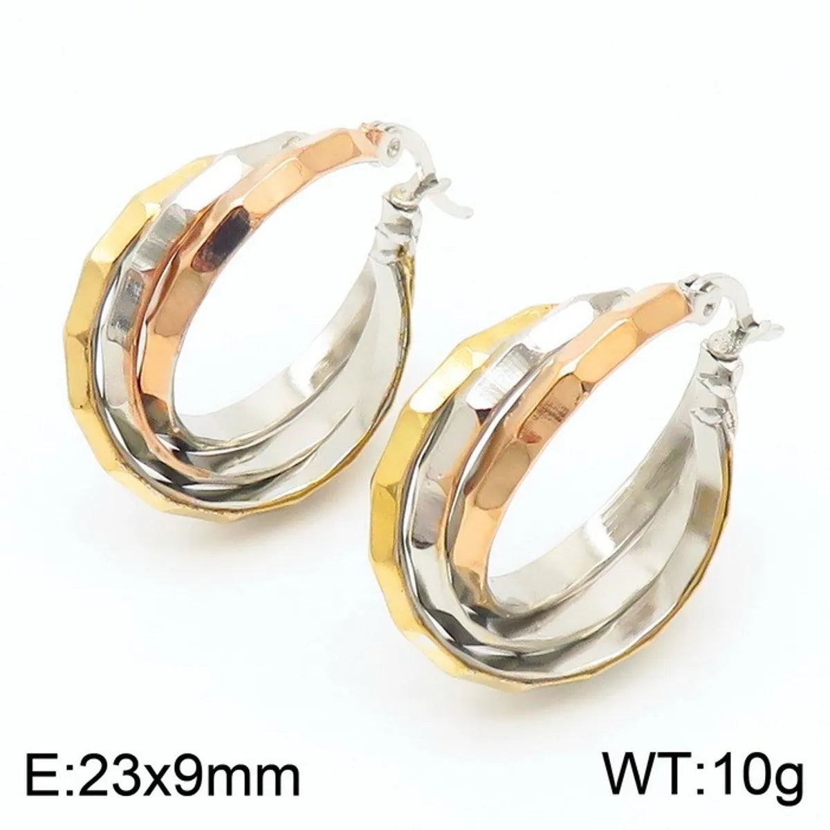 1 Pair Lady Bridal Shiny Multicolor Plating Stainless Steel 18K Gold Plated Hoop Earrings