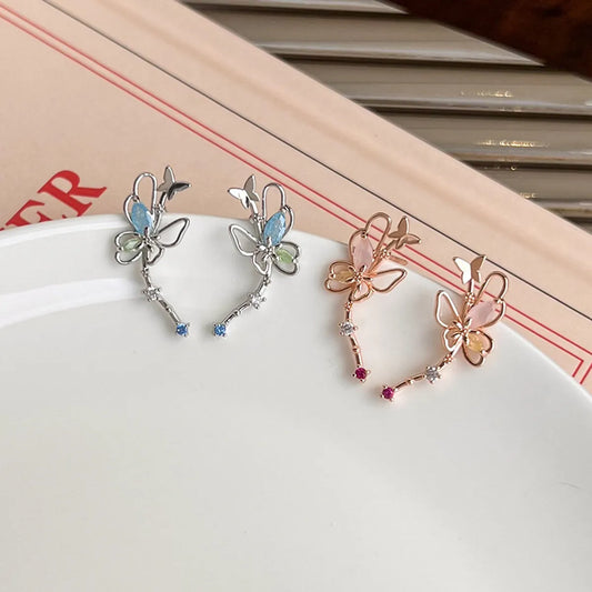 1 Pair Lady Butterfly Plating Copper Rose Gold Plated White Gold Plated Ear Studs