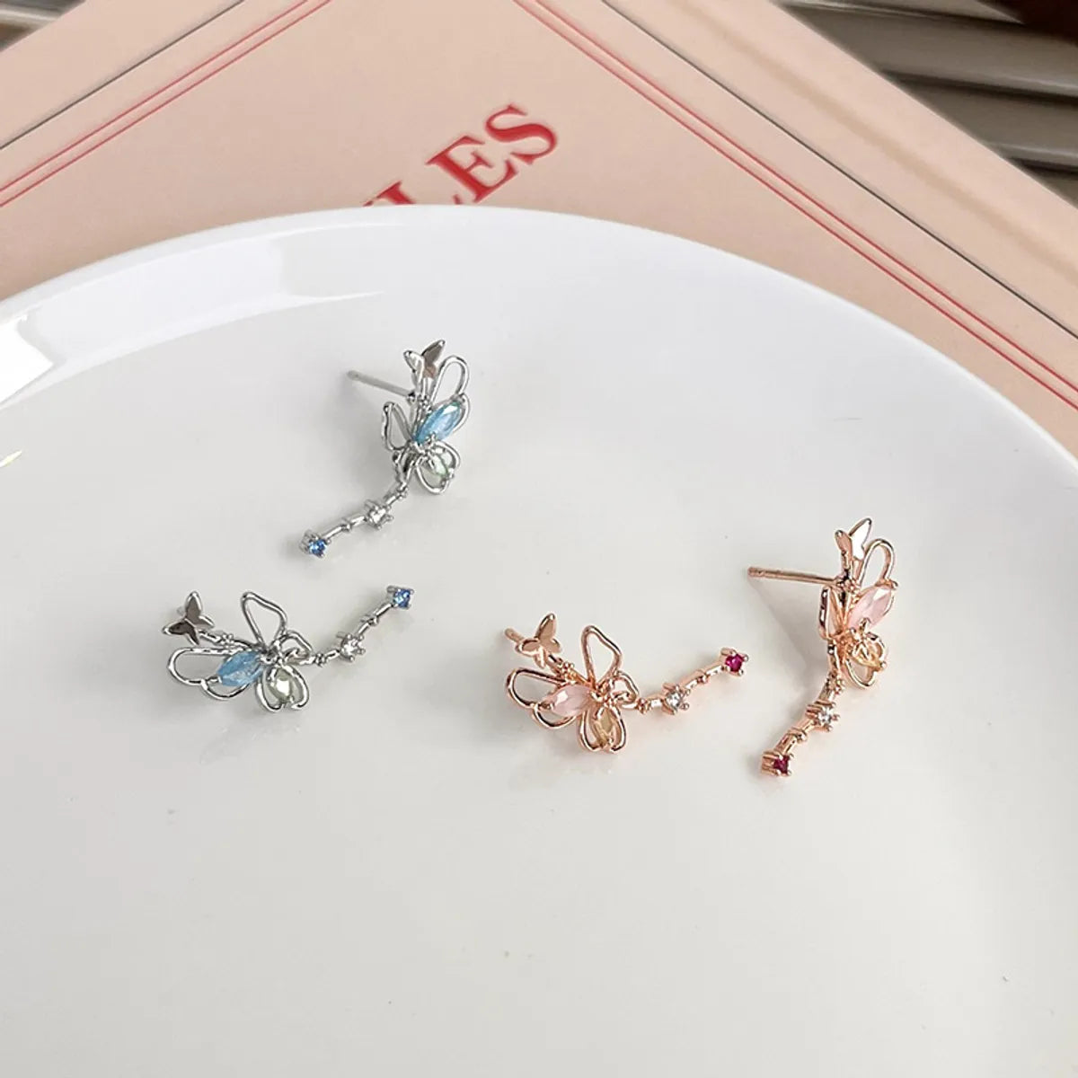 1 Pair Lady Butterfly Plating Copper Rose Gold Plated White Gold Plated Ear Studs