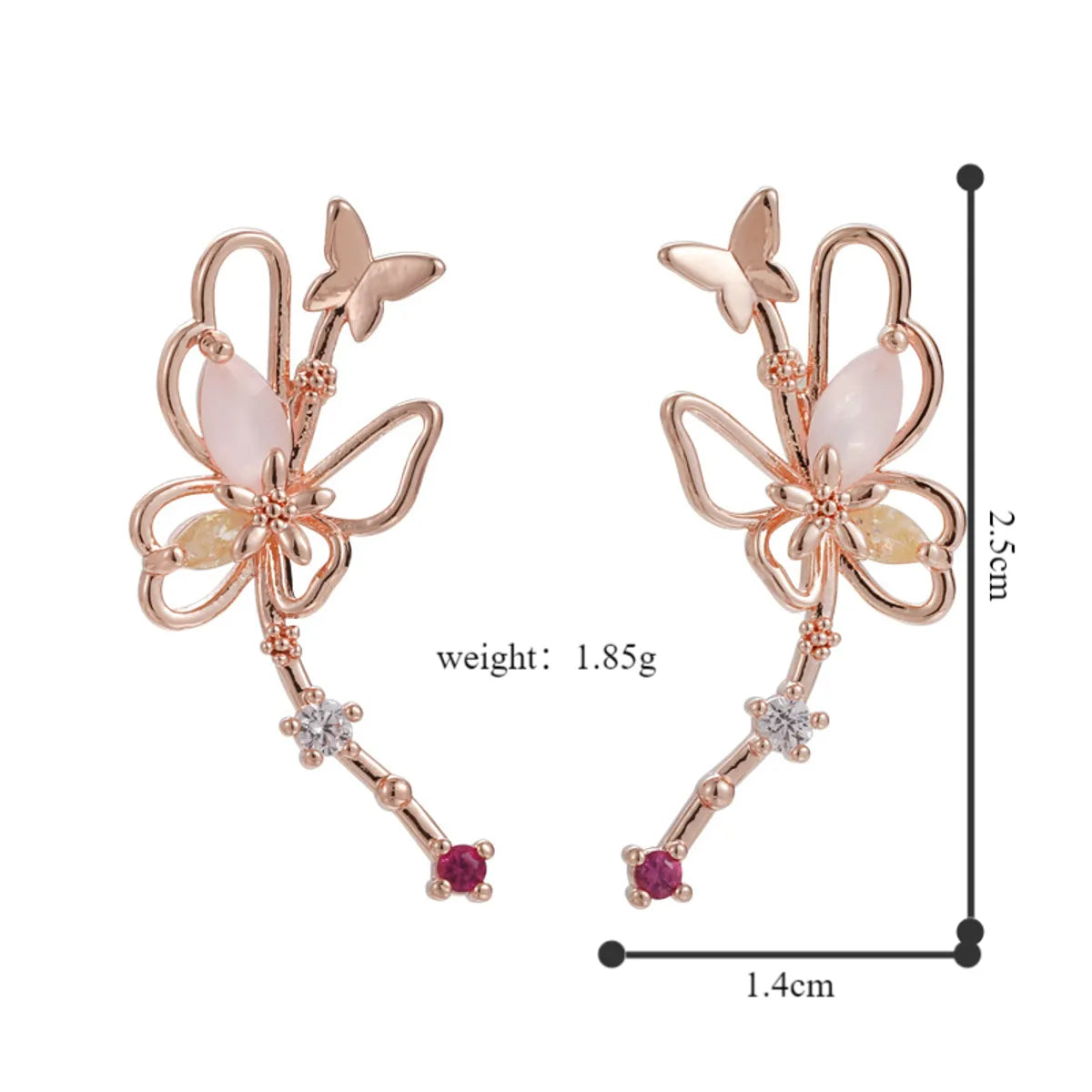 1 Pair Lady Butterfly Plating Copper Rose Gold Plated White Gold Plated Ear Studs