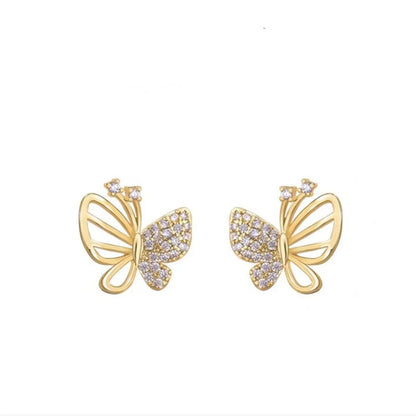 1 Pair Lady Butterfly Plating Inlay Copper Zircon Ear Studs