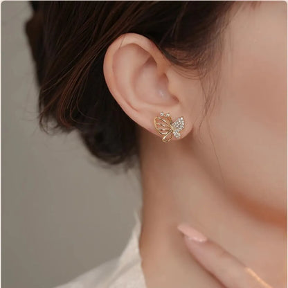 1 Pair Lady Butterfly Plating Inlay Copper Zircon Ear Studs