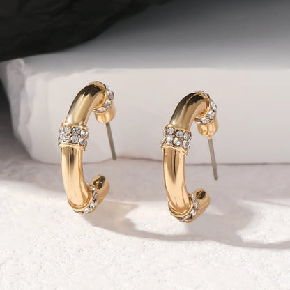 1 Pair Lady C Shape Inlay Alloy Zircon Ear Studs