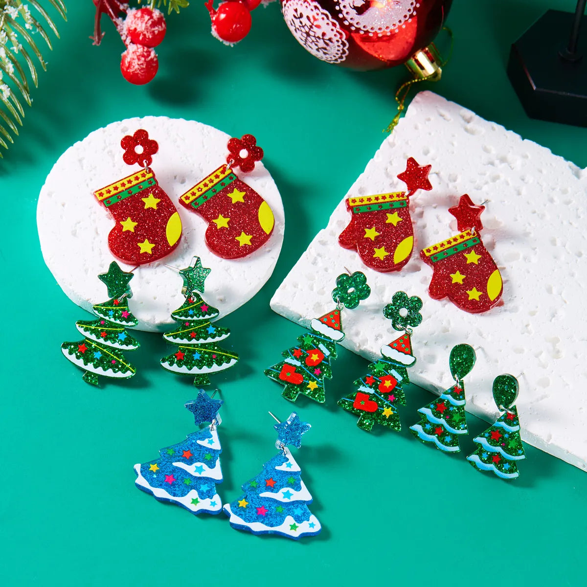 1 Pair Lady Christmas Tree Christmas Socks Arylic Drop Earrings