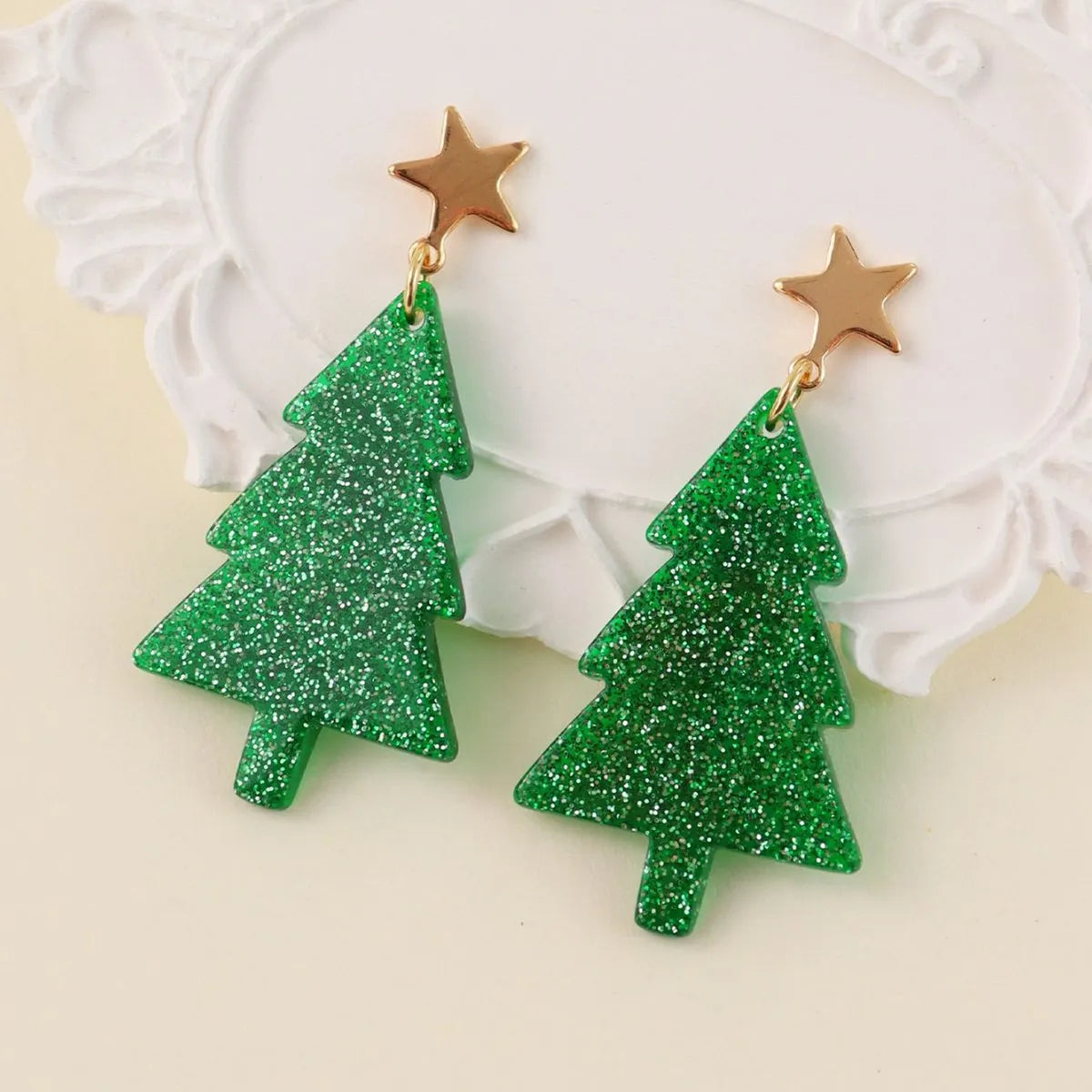 1 Pair Lady Christmas Tree Resin Drop Earrings