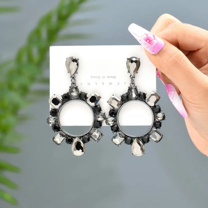 1 Pair Lady Circle Rhinestone Inlay Artificial Gemstones Women'S Drop Earrings