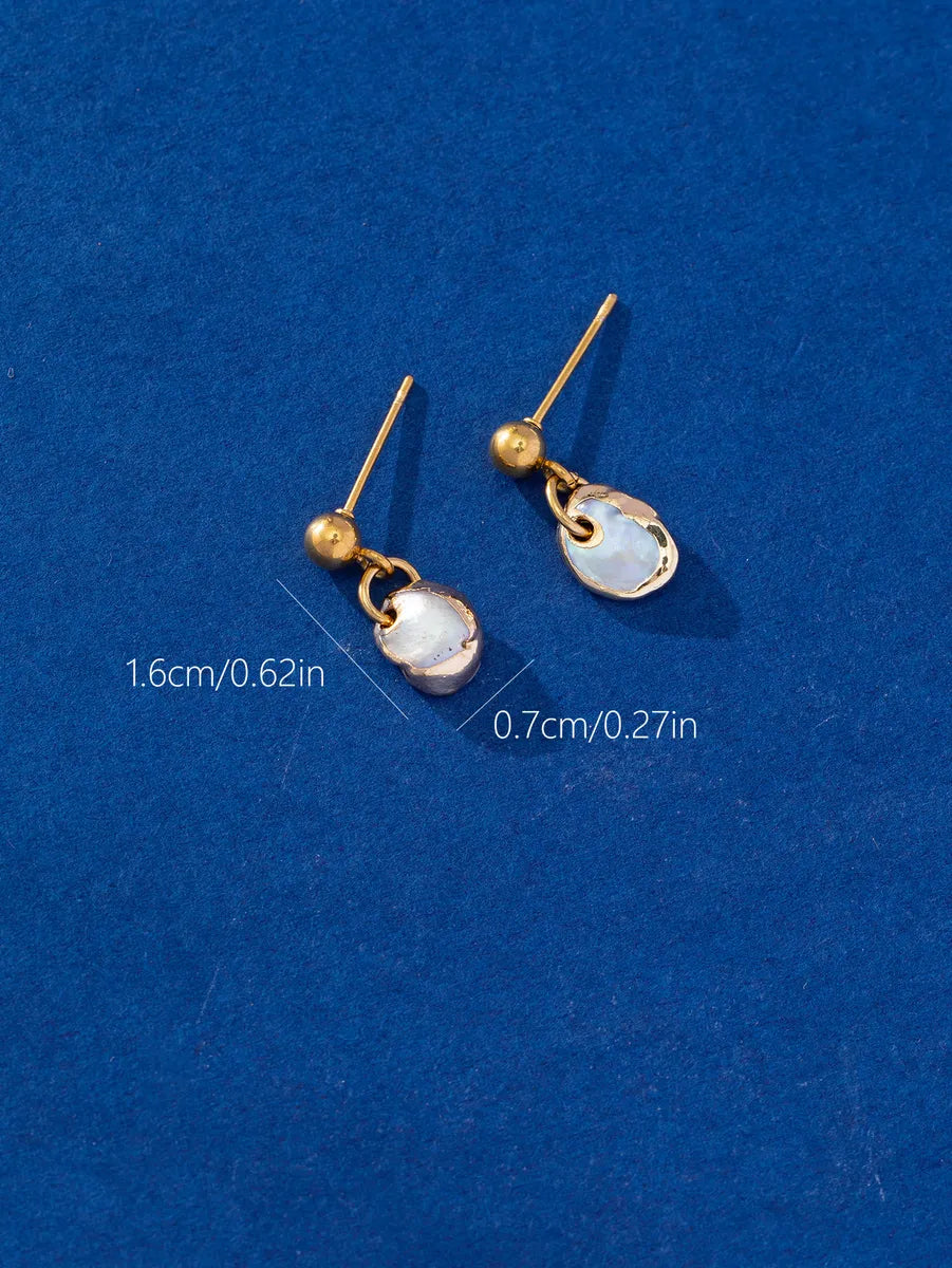 1 Pair Lady Classic Style Geometric Baroque Pearls Copper Drop Earrings