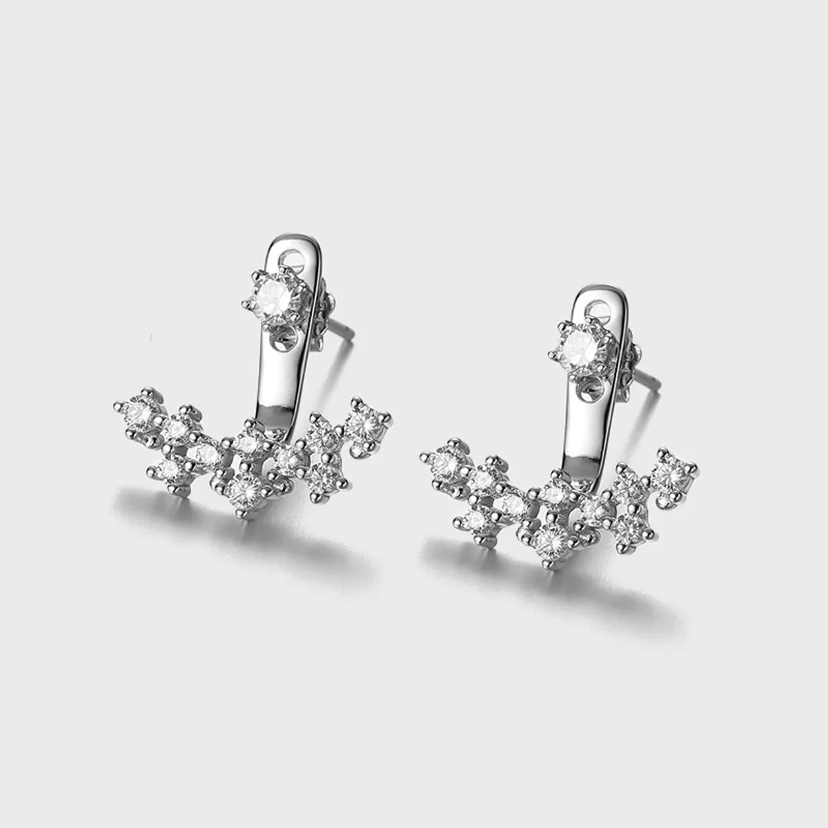 1 Pair Lady Classic Style Geometric Inlay Sterling Silver Zircon Ear Studs