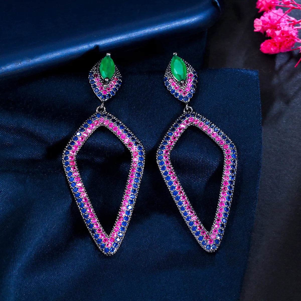 1 Pair Lady Classic Style Geometric Plating Inlay Copper Artificial Gemstones Rhodium Plated Silver Plated Drop Earrings