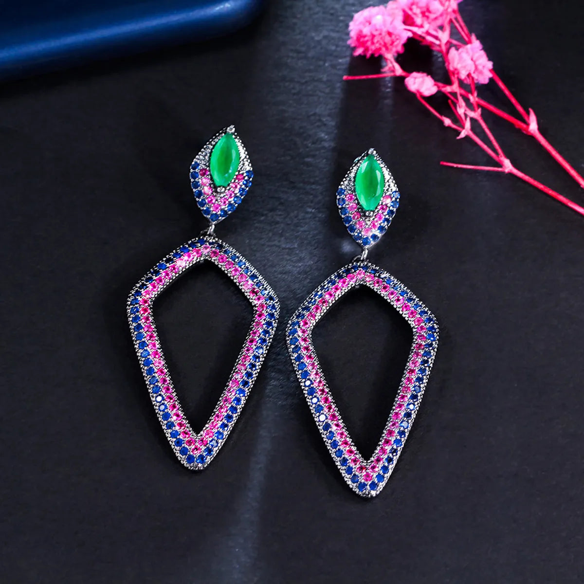 1 Pair Lady Classic Style Geometric Plating Inlay Copper Artificial Gemstones Rhodium Plated Silver Plated Drop Earrings