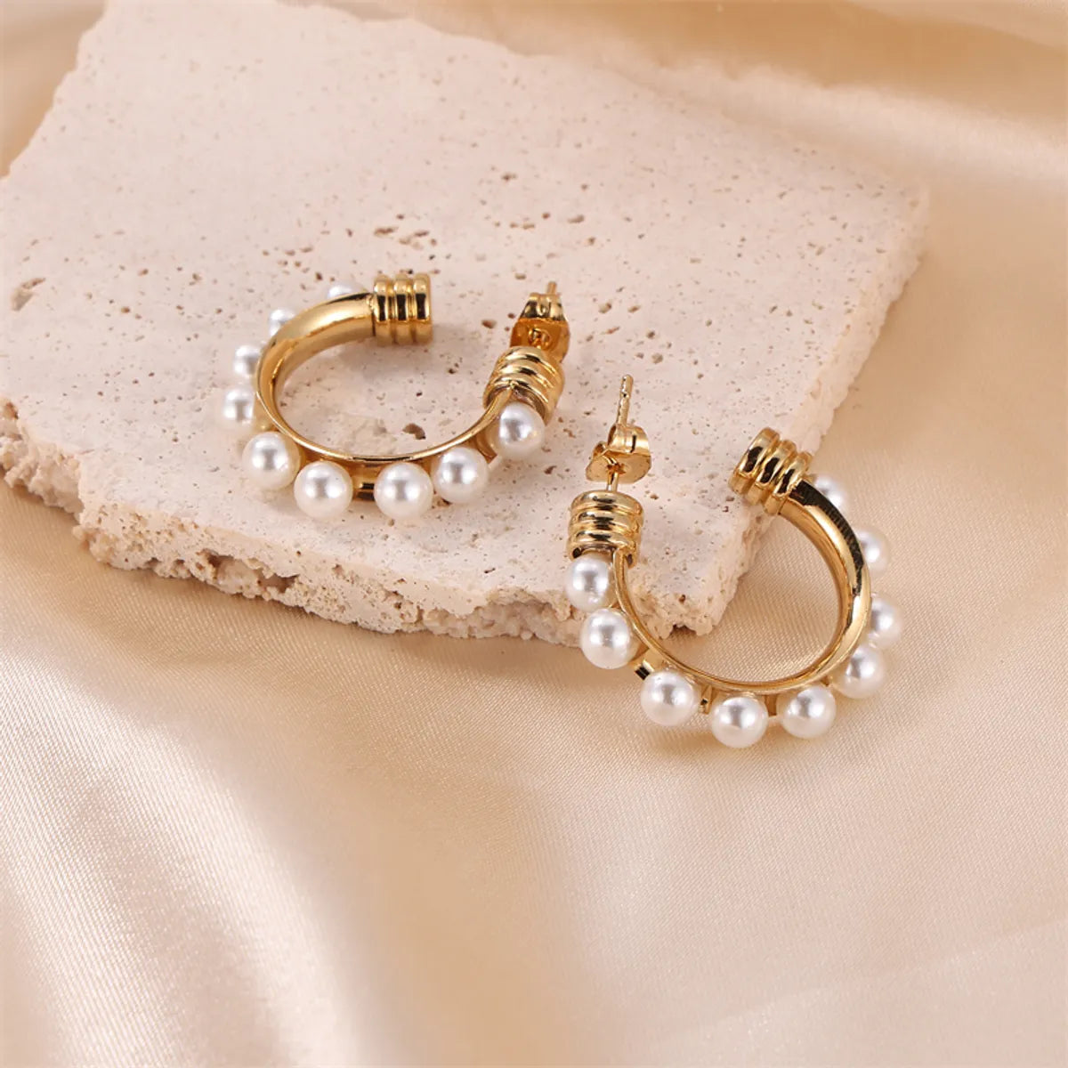 1 Pair Lady Classic Style Geometric Plating Inlay Stainless Steel Pearl Gold Plated Ear Studs