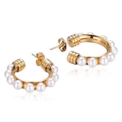 1 Pair Lady Classic Style Geometric Plating Inlay Stainless Steel Pearl Gold Plated Ear Studs