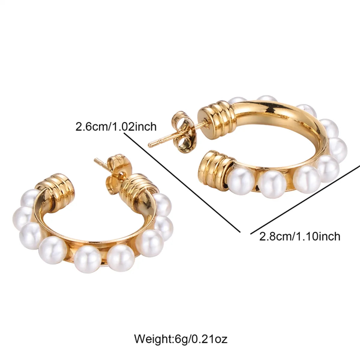 1 Pair Lady Classic Style Geometric Plating Inlay Stainless Steel Pearl Gold Plated Ear Studs