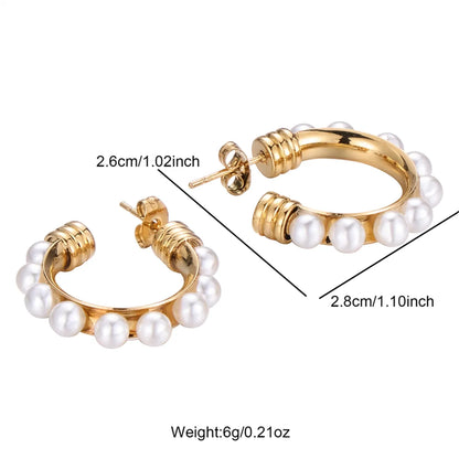 1 Pair Lady Classic Style Geometric Plating Inlay Stainless Steel Pearl Gold Plated Ear Studs