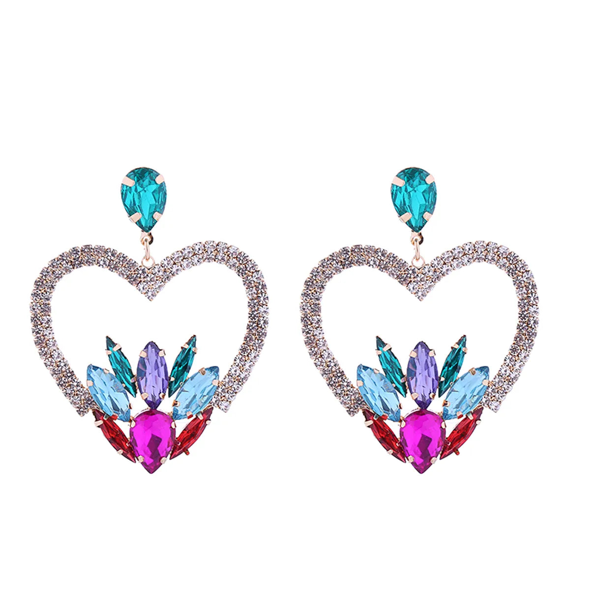 1 Pair Lady Classic Style Heart Shape Inlay Alloy Rhinestones Drop Earrings