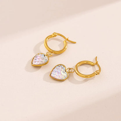 1 Pair Lady Classic Style Heart Shape Plating Stainless Steel Titanium Steel 18k Gold Plated Drop Earrings