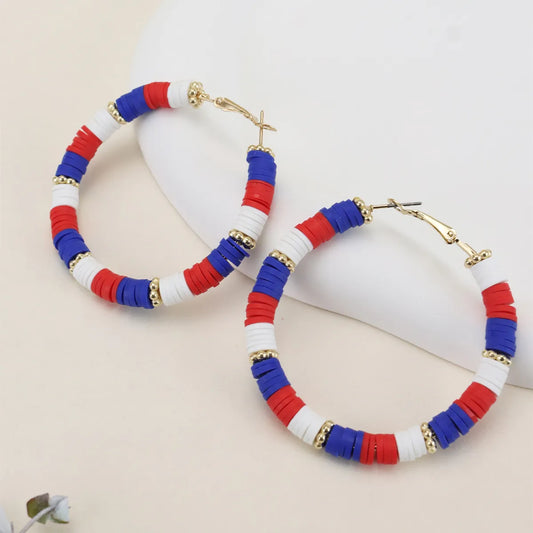 1 Pair Lady Color Block Soft Clay Iron Hoop Earrings