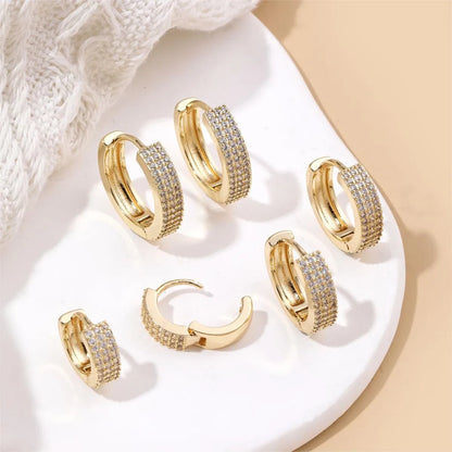 1 Pair Lady Commute Circle Plating Inlay Copper Zircon 18k Gold Plated Earrings