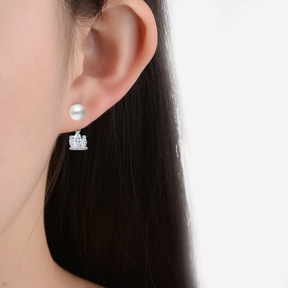 1 Pair Lady Crown Plating Inlay Copper Artificial Pearls Zircon Ear Studs