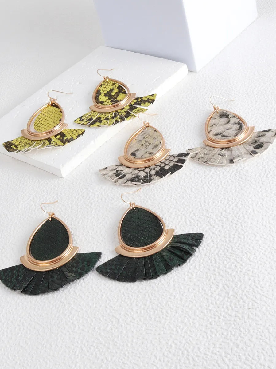 1 Pair Lady Ethnic Style Bohemian Water Droplets Plating Pu Leather Alloy 18k Gold Plated Drop Earrings