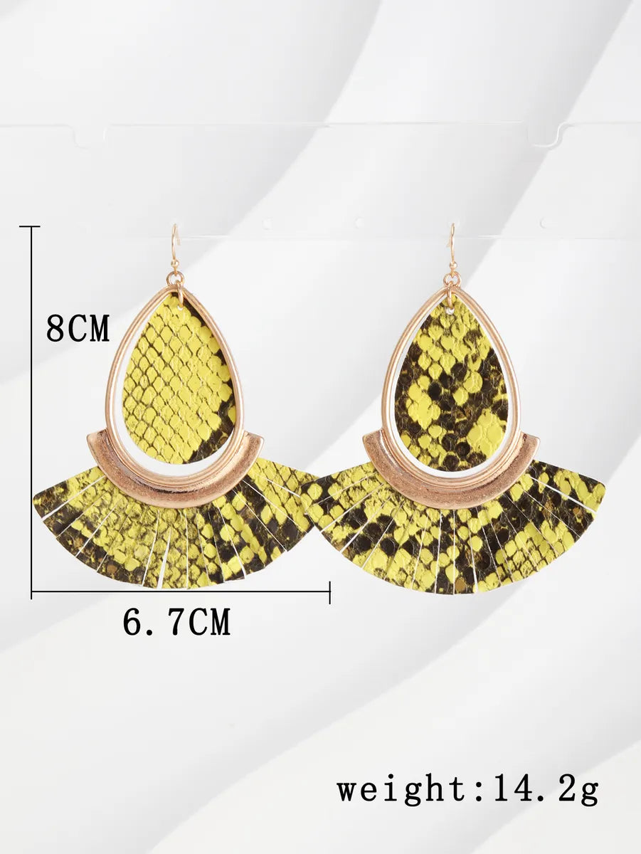 1 Pair Lady Ethnic Style Bohemian Water Droplets Plating Pu Leather Alloy 18k Gold Plated Drop Earrings