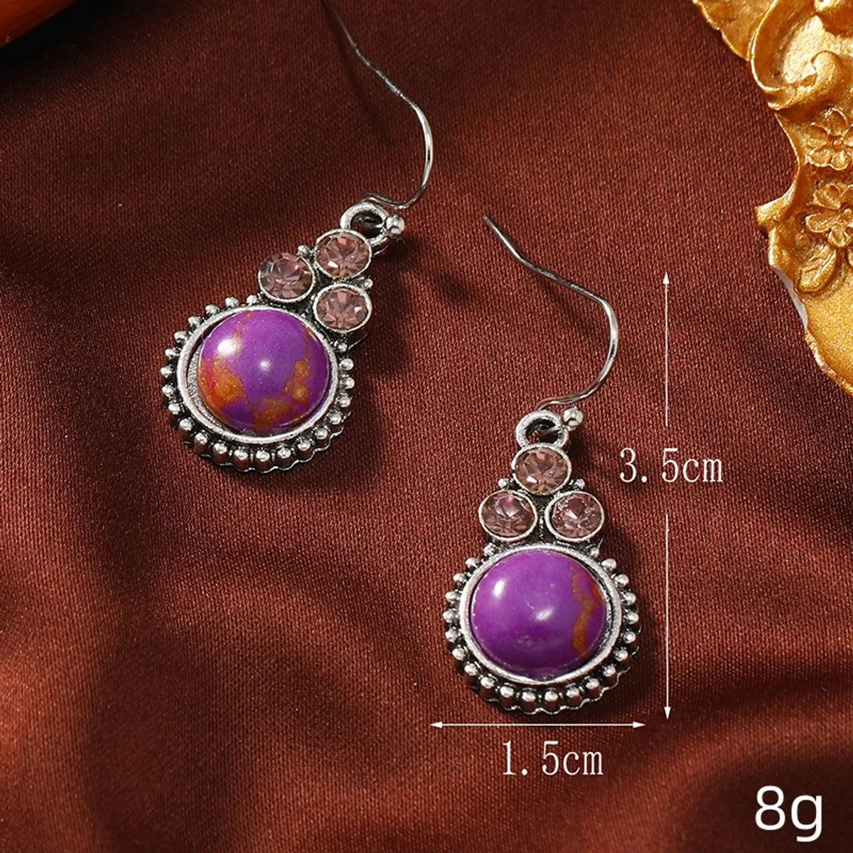 1 Pair Lady Ethnic Style Classic Style Round Inlay Zinc Alloy Artificial Gemstones Rhinestones Drop Earrings