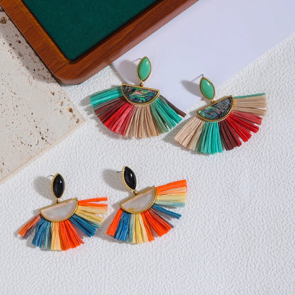 1 Pair Lady Ethnic Style Classic Style Semicircle Inlay Alloy Shell Drop Earrings