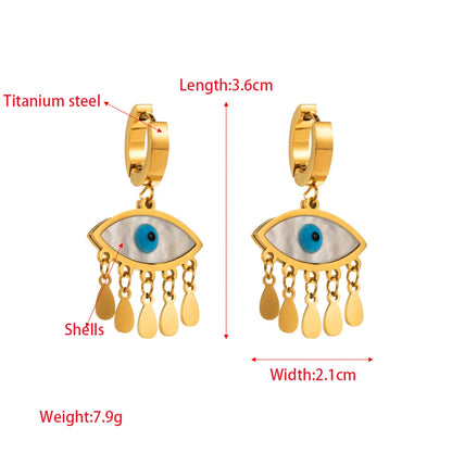 1 Pair Lady Eye Inlay Titanium Steel Rhinestones Drop Earrings