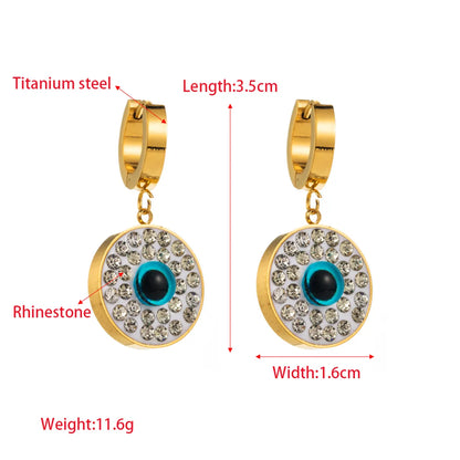 1 Pair Lady Eye Inlay Titanium Steel Rhinestones Drop Earrings