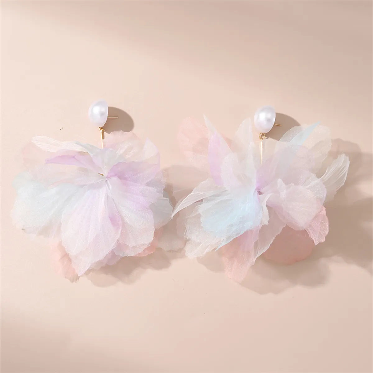 1 Pair Lady Flower Alloy Cloth Drop Earrings