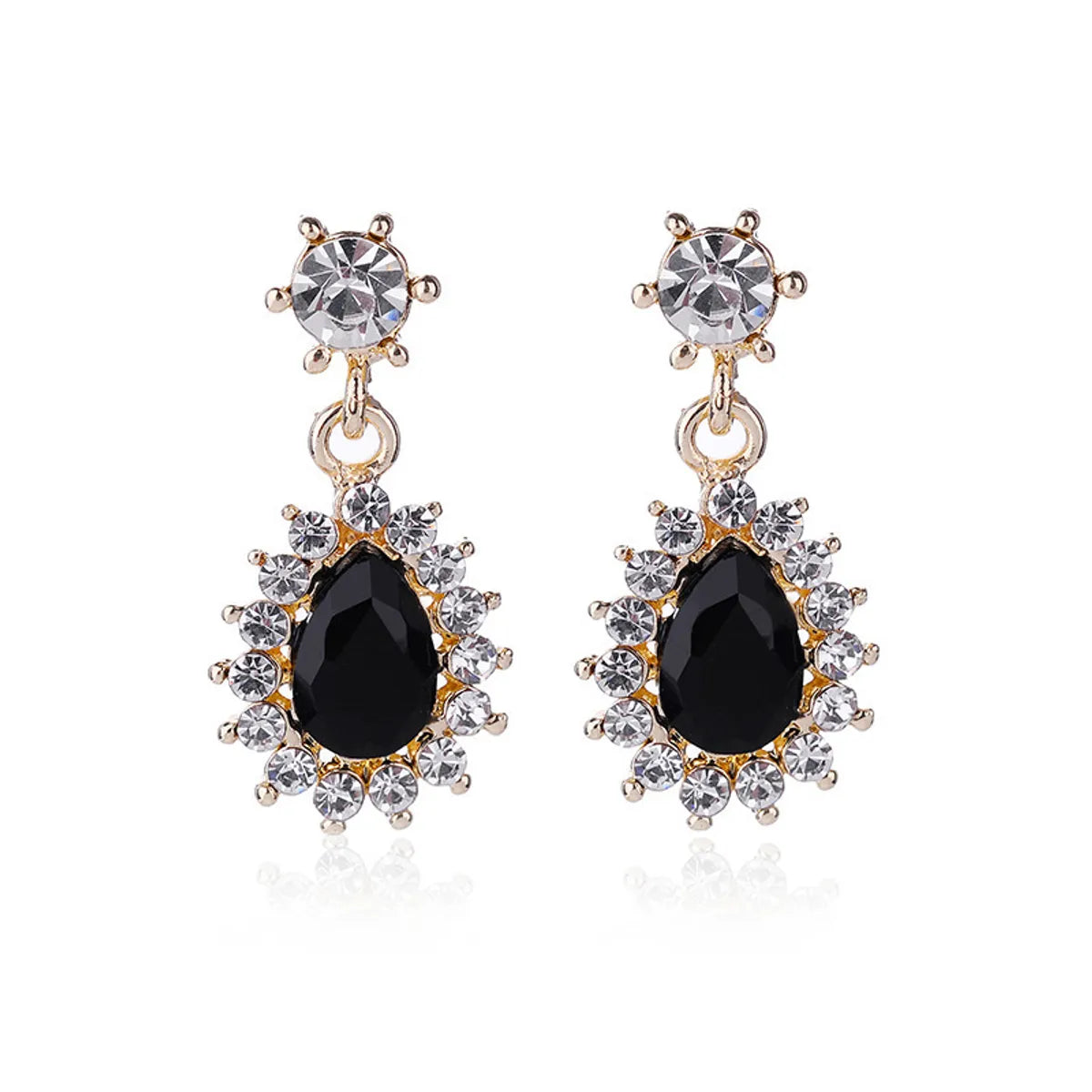 1 Pair Lady Flower Alloy Inlay Artificial Gemstones Women's Drop Earrings