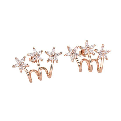 1 Pair Lady Flower Inlay Copper Zircon Ear Studs